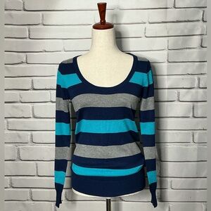 3/$20 Striped Scooped Neck Sweater - Blue and Gray